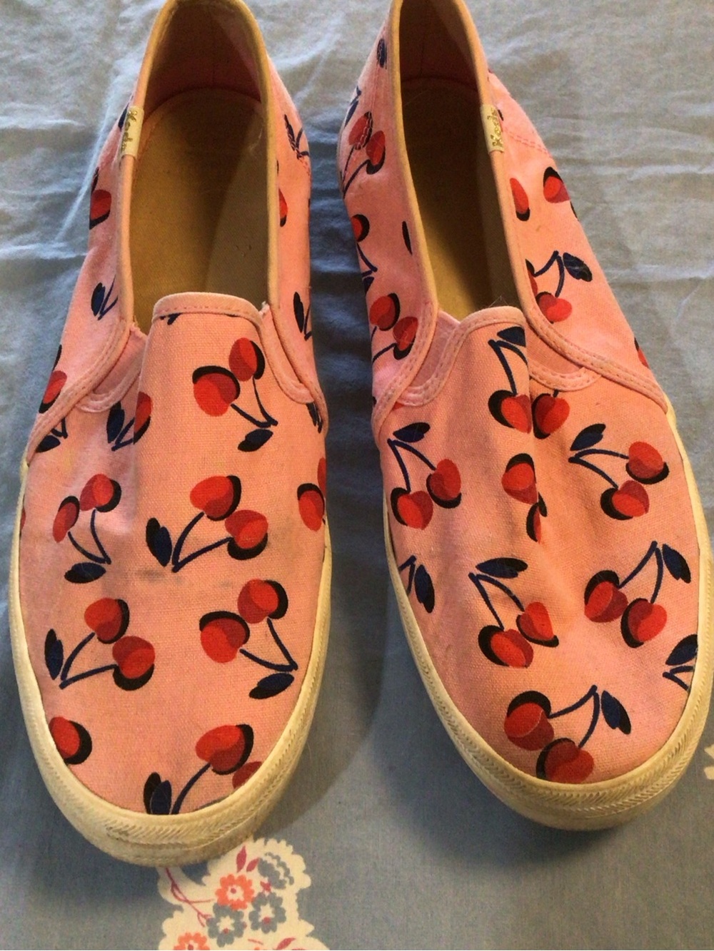 Keds Kate Spade Pink and Red Cherry Canvas Slip-On Sneakers